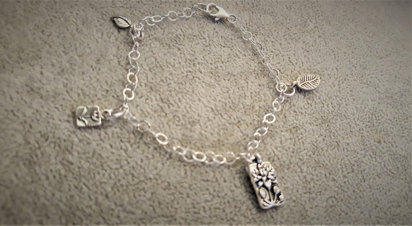 Sterling Silver Lotus & Tulip Charm Bracelet - Palo Verde Jewels