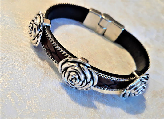 Gorgeous Leather with silver rose accents - Palo Verde Jewels