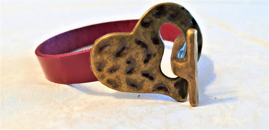 Red Leather with Copper Heart Bracelet - Palo Verde Jewels