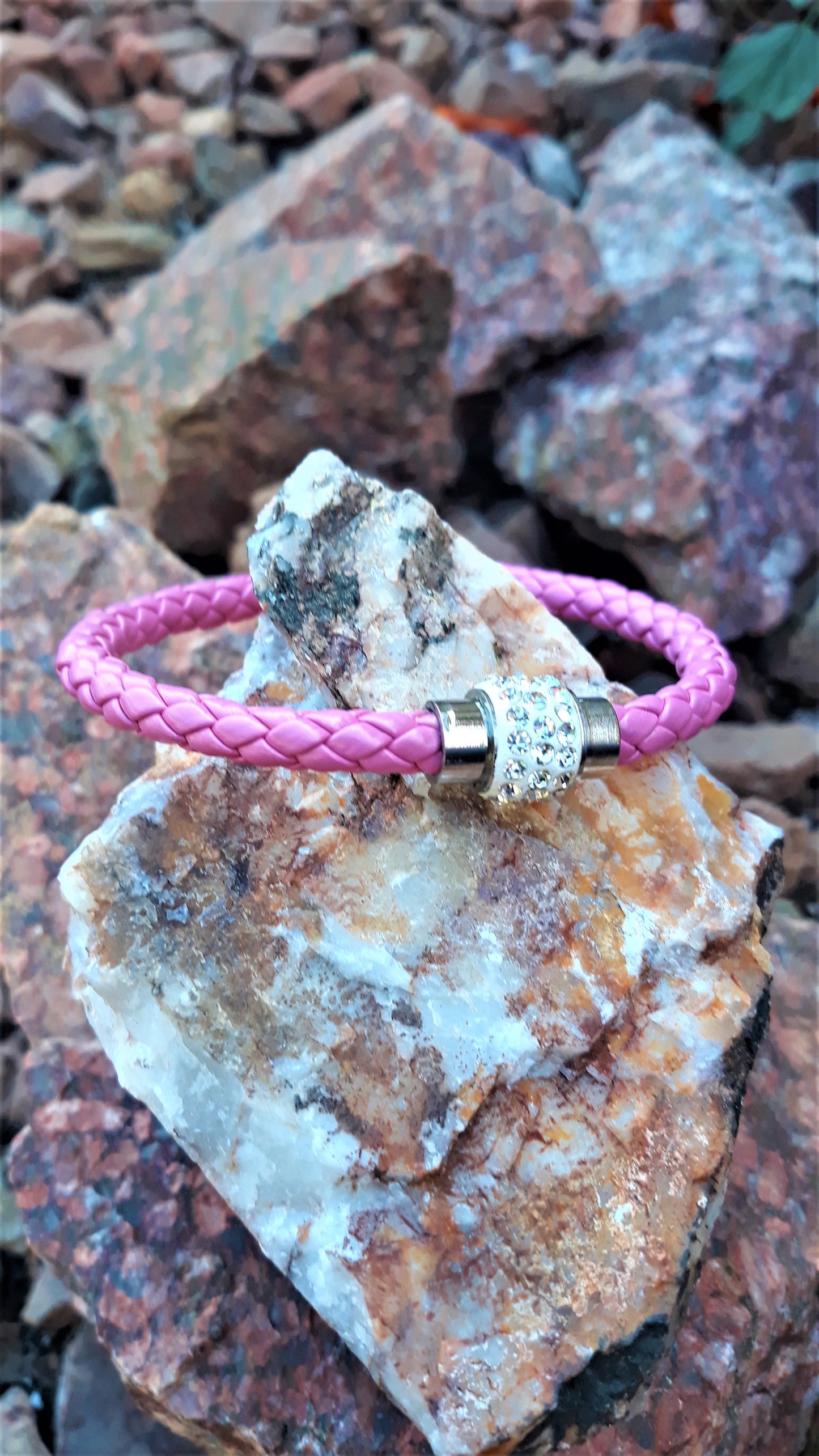 Pink Leather Bracelet W/ Swarovski Crystals - Palo Verde Jewels