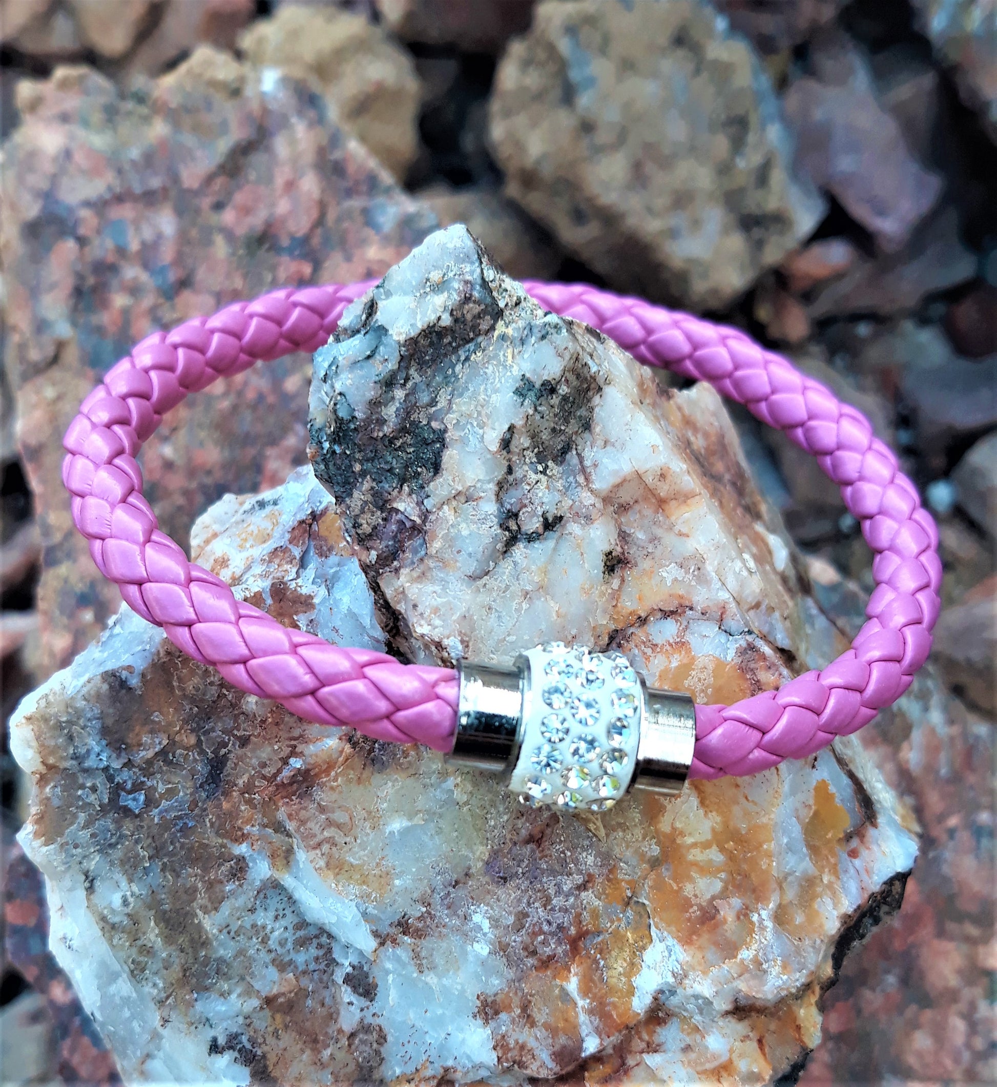 Pink Leather Bracelet W/ Swarovski Crystals - Palo Verde Jewels