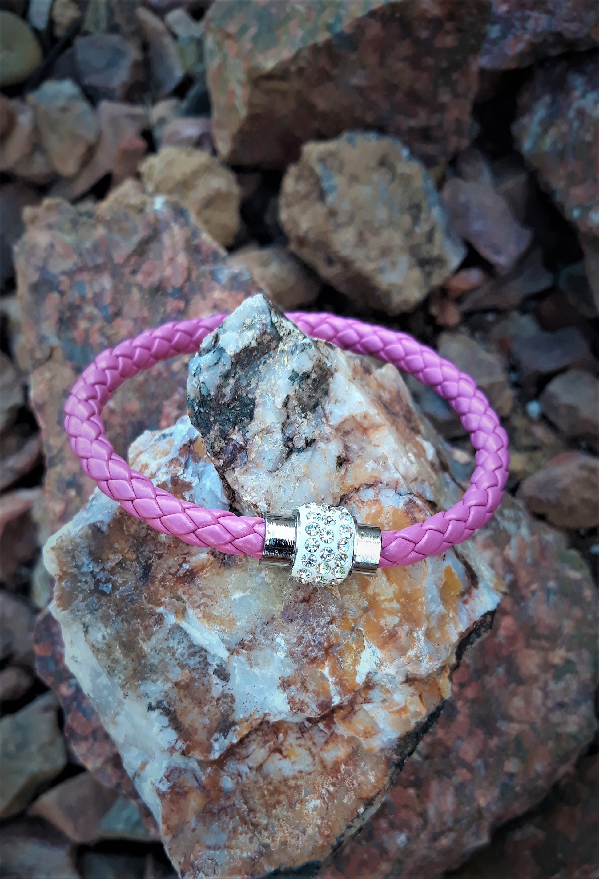 Pink Leather Bracelet W/ Swarovski Crystals - Palo Verde Jewels