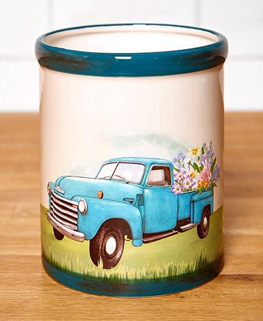 Blue Truck Utensil Crock