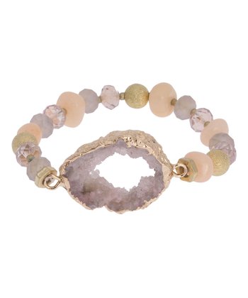 Drusy & Agate Gold-tone Stretch Bracelet - Palo Verde Jewels