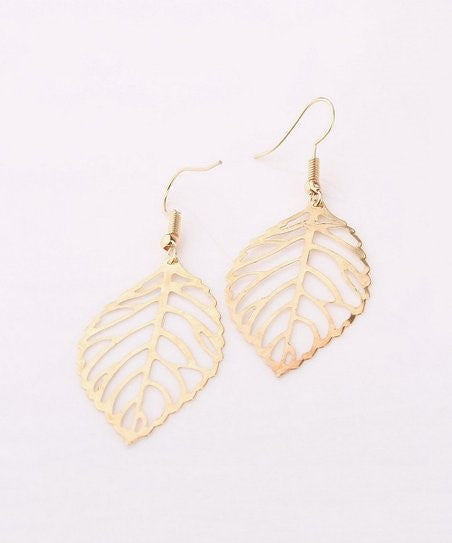 Goldtone Azalea Leaf Drop Earrings - Palo Verde Jewels