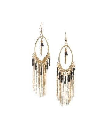 Goldtone & Black Beaded Fringe Drop Earrings - Palo Verde Jewels