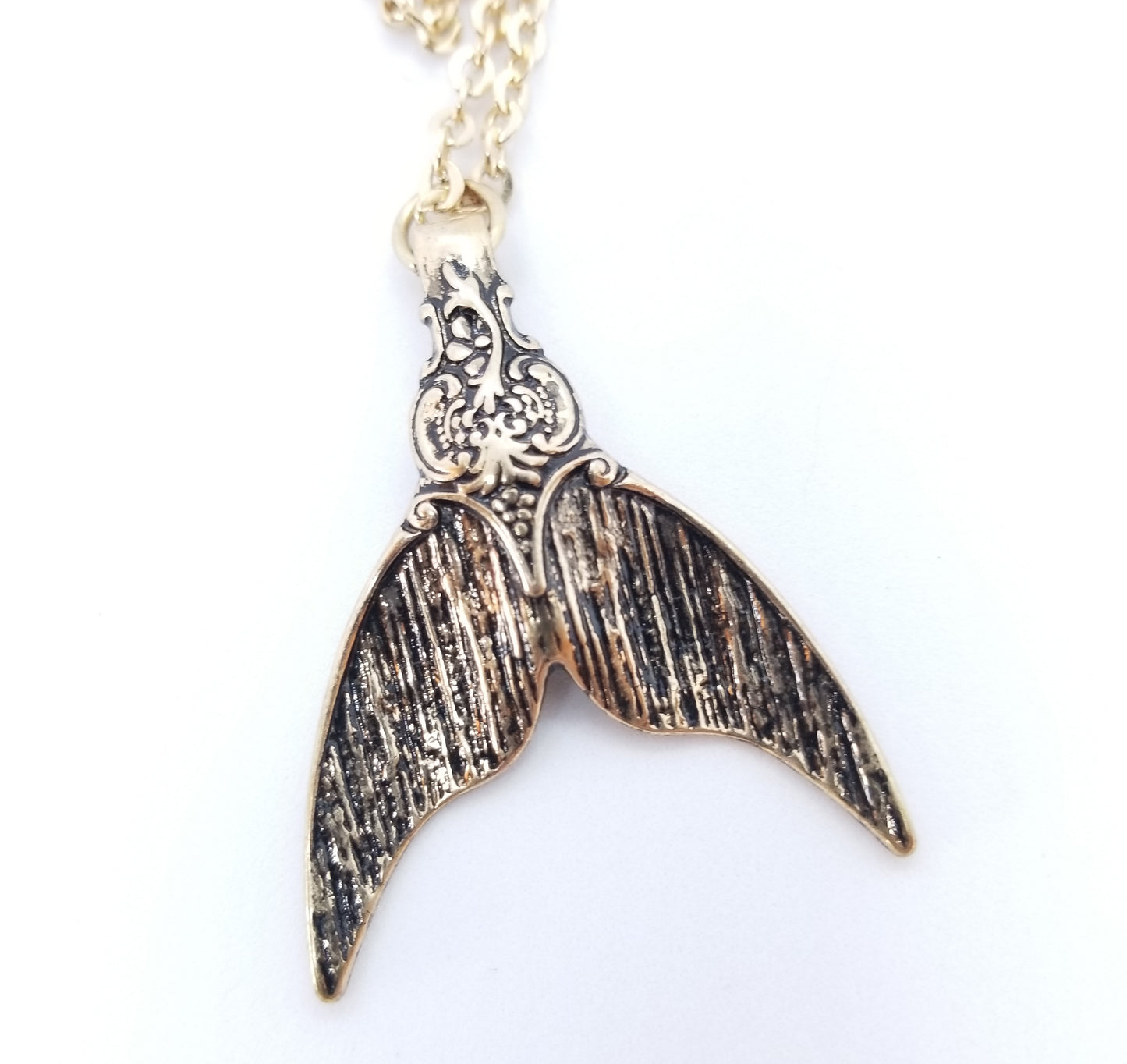 Antiqued Gold tone Mermaid Pendant Necklace - Palo Verde Jewels