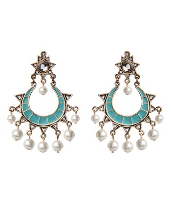 Imitation Pearl & Goldtone Saniya Drop Earrings - Palo Verde Jewels