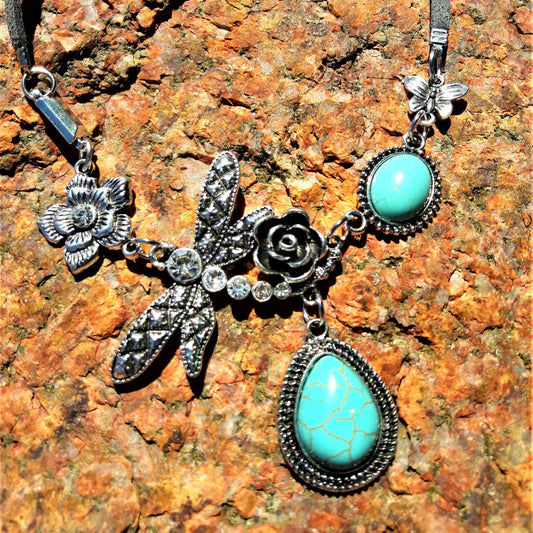 Dragonfly and Turquoise Necklace - Palo Verde Jewels