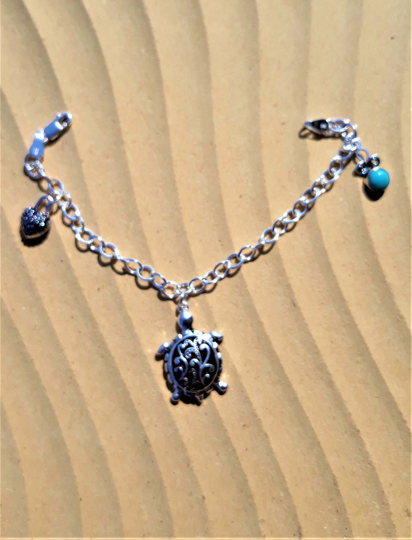 Filigree Turtle-Sterling Silver Charm Bracelet - Palo Verde Jewels