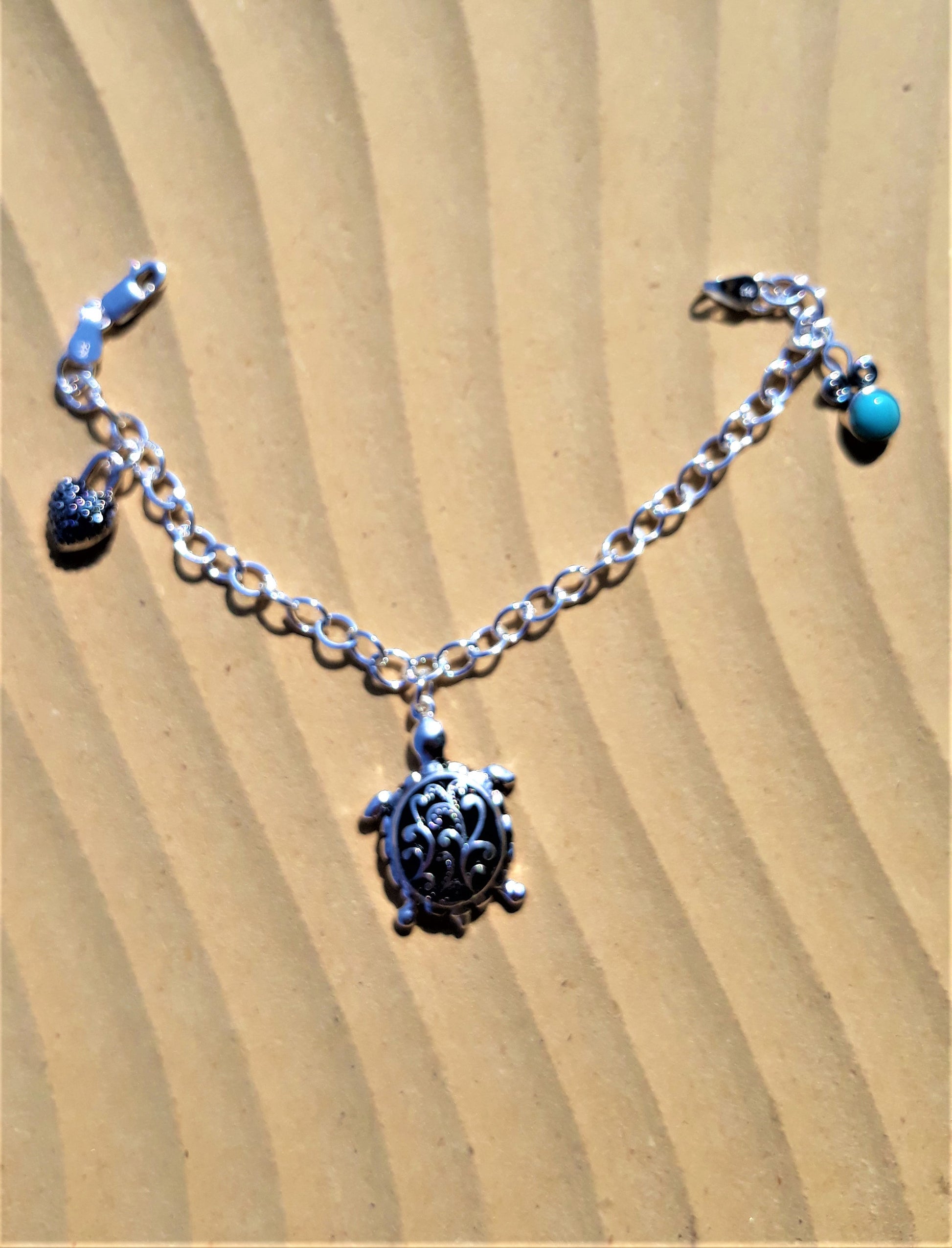 Filigree Turtle-Sterling Silver Charm Bracelet - Palo Verde Jewels